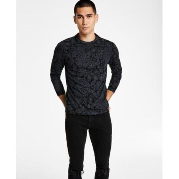 INC Men's Classic-Fit Paisley Long-Sleeve T-Shirt, Created for Macy's - Deep Bla - Picture 1 of 3